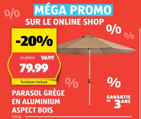 PARASOL GRÈGE EN ALUMINIUM ASPECT BOIS