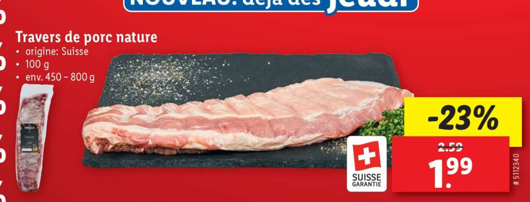 Travers de porc nature