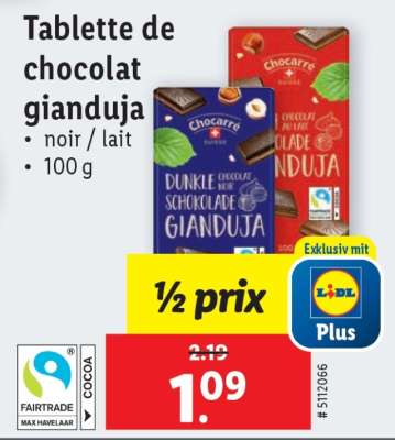Tablette de chocolat gianduja