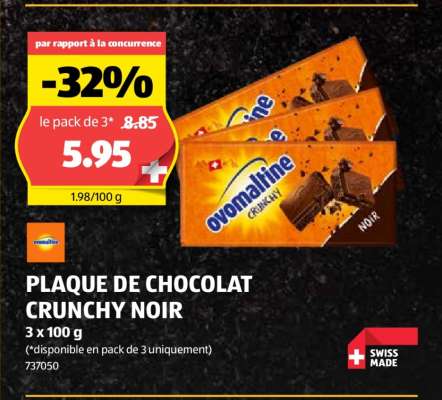 PLAQUE DE CHOCOLAT CRUNCHY NOIR