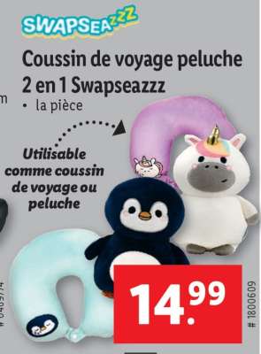 Coussin de voyage peluche 2 en 1 Swapseazzz