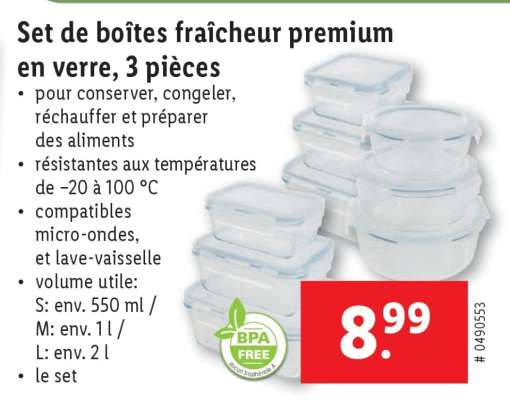Set de boîtes fraîcheur premium en verre, 3 pièces