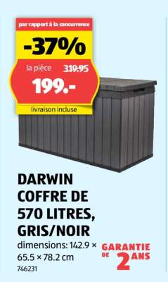 DARWIN COFFRE DE 570 LITRES, GRIS/NOIR