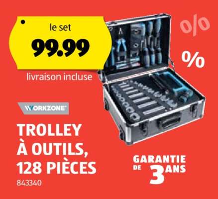 WORKZONE TROLLEY À OUTILS, 128 PIÈCES