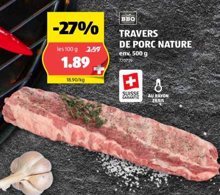 Travers de porc nature
