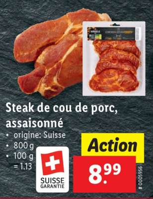 Steak de cou de porc, assaisonné