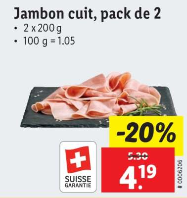 Jambon cuit, pack de 2
