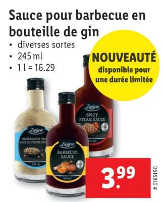 Sauce pour barbecue en bouteille de gin