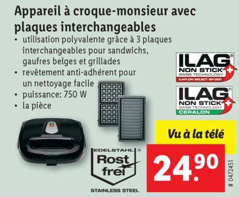 Appareil à croque-monsieur avec plaques interchangeables