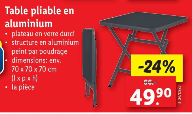 Table pliante en aluminium