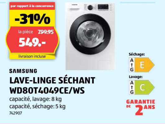Samsung Lave-linge séchant WD80T4049CE/WS