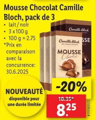 Mousse Chocolat Camille Bloch, pack de 3