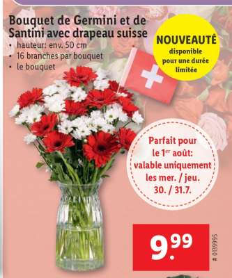Bouquet de Germini et de Santini avec drapeau suisse
