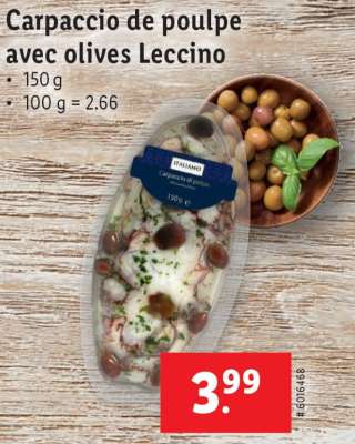 Carpaccio de poulpe avec olives Leccino