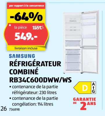 SAMSUNG RÉFRIGÉRATEUR COMBINÉ RB34C600DWW/WS