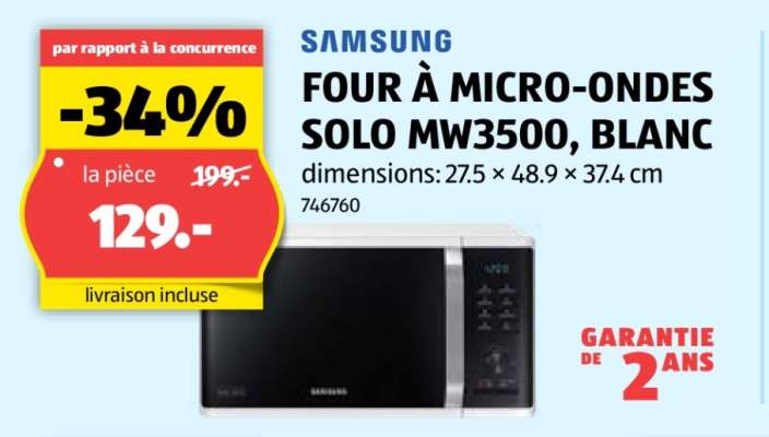 SAMSUNG FOUR À MICRO-ONDES SOLO MW3500, BLANC