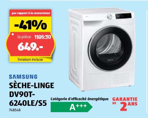SAMSUNG SÈCHE-LINGE DV90T-6240LE/S5