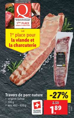 Travers de porc nature