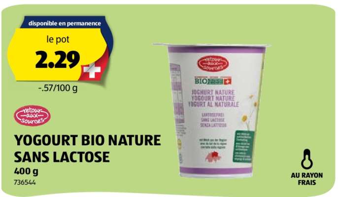 YOGOURT BIO NATURE SANS LACTOSE