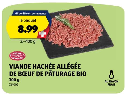 VIANDE HACHÉE ALLÉGÉE DE BŒUF DE PÂTURAGE BIO