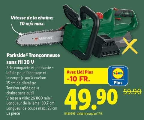 Parkside Tronçonneuse sans fil 20 V