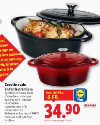 Cocotte ovale en fonte premium