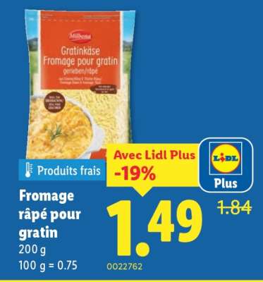 Fromage râpé pour gratin