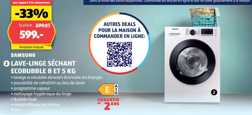 Samsung Lave-linge Séchant Ecobubble 8 et 5 kg