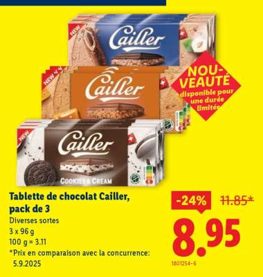 Tablette de chocolat Cailler, pack de 3