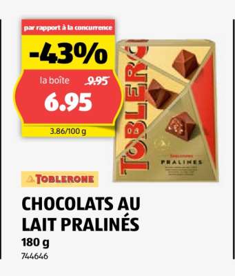 TOBLERONE CHOCOLATS AU LAIT PRALINÉS