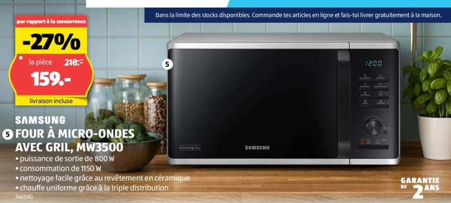 SAMSUNG FOUR À MICRO-ONDES AVEC GRIL, MW3500
