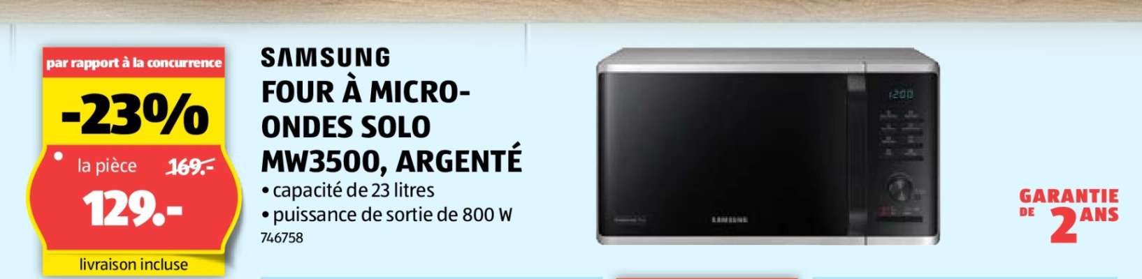 SAMSUNG FOUR À MICRO-ONDES SOLO MW3500, ARGENTÉ