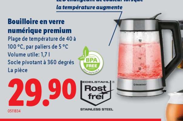 Bouilloire en verre numérique premium