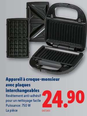 Appareil à croque-monsieur avec plaques interchangeables