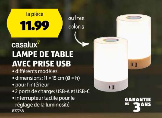 LAMPE DE TABLE AVEC PRISE USB