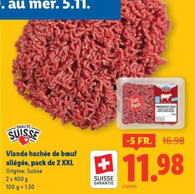 Viande hachée de boeuf allégée, pack de 2 XXL