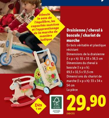 Draisienne / cheval à bascule / chariot de marche