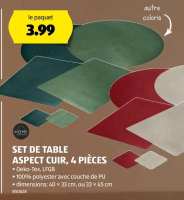 SET DE TABLE ASPECT CUIR, 4 PIÈCES