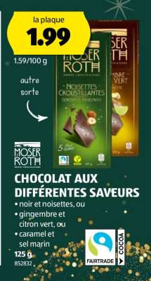 MOSER ROTH CHOCOLAT AUX DIFFÉRENTES SAVEURS
