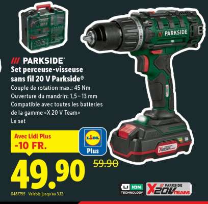 PARKSIDE Set perceuse-visseuse sans fil 20 V