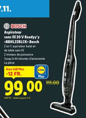 Aspirateur sans fil 20 V Ready’y’y «BBHL22BLCK» Bosch
