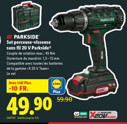 PARKSIDE Set perceuse-visseuse sans fil 20 V Parkside