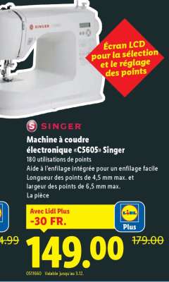 Machine à coudre électronique «CS605» Singer