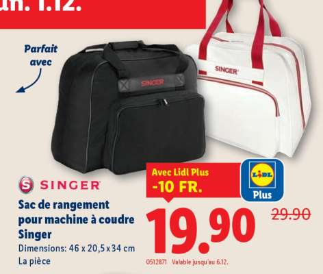 Sac de rangement pour machine à coudre Singer
