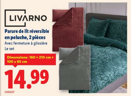 LIVARNO Parure de lit réversible en peluche, 2 pièces