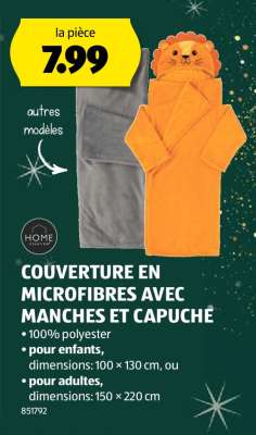 COUVERTURE EN MICROFIBRES AVEC MANCHES ET CAPUCHE