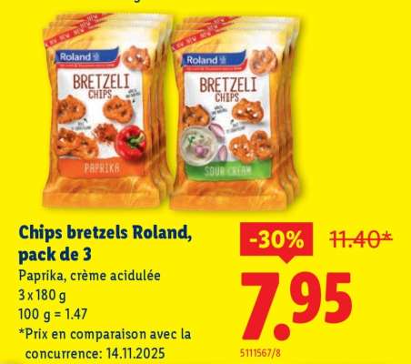 Chips bretzels Roland, pack de 3