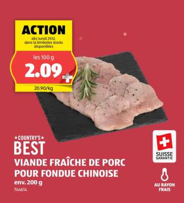 COUNTRY'S BEST VIANDE FRAÎCHE DE PORC POUR FONDUE CHINOISE
