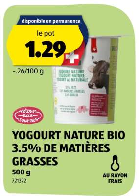 YOGOURT NATURE BIO, 3.5% DE MATIÈRES GRASSES