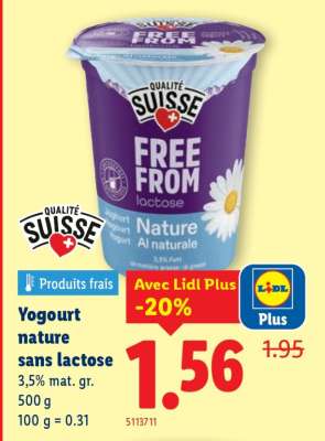 Yogourt nature sans lactose